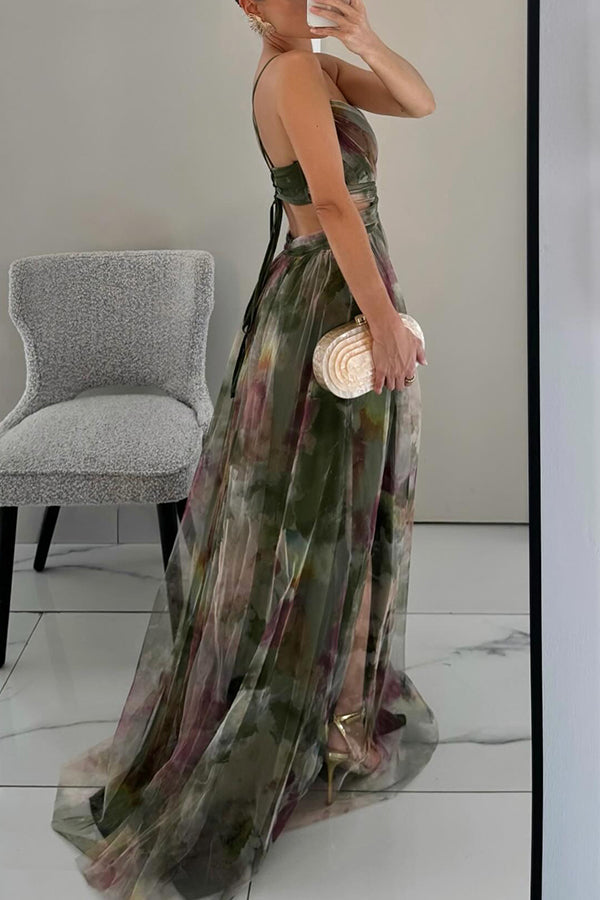 Vestido largo de mujer con estampado floral