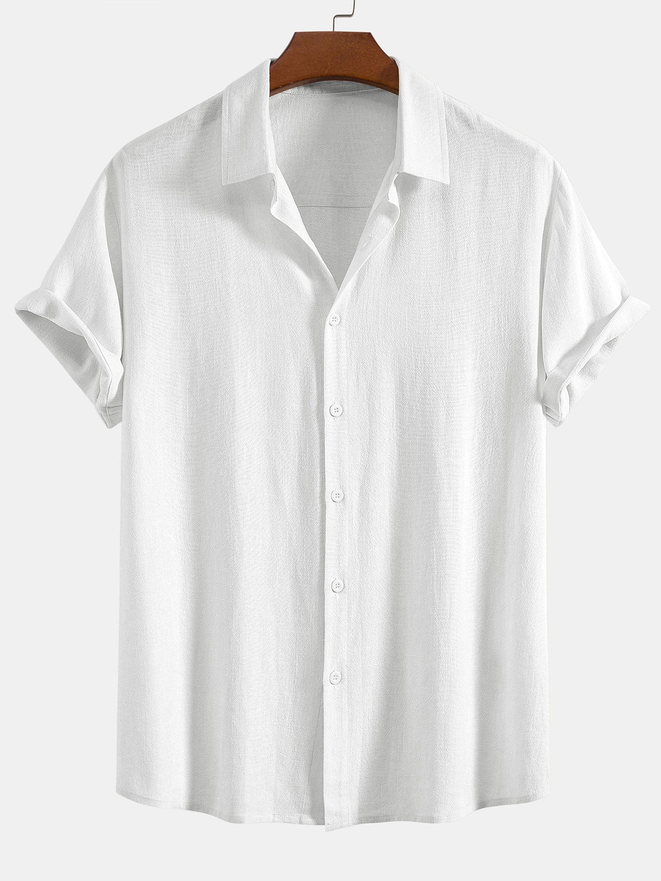 Men's Short Sleeve Mixed Linen Shirt | Breathable Summer Shirt Relaxed Fit with Button Closure