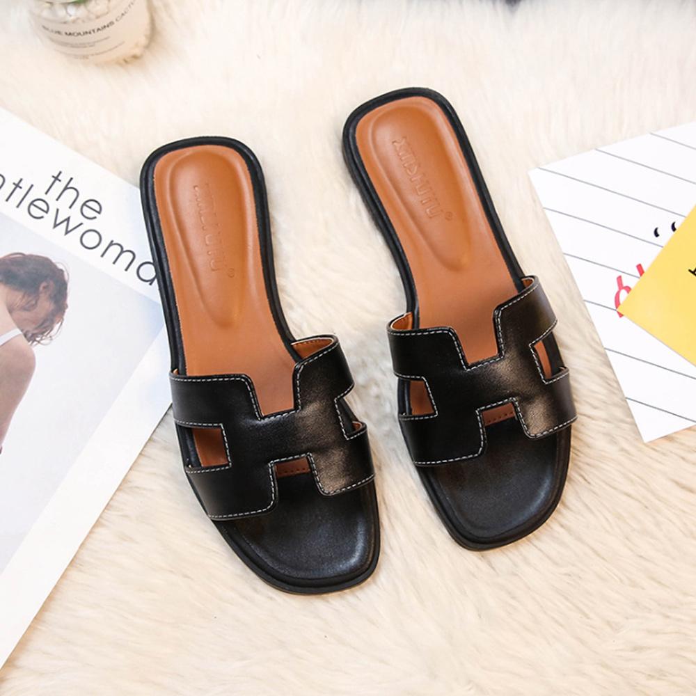 Sandali in Pelle da Donna con Fascia a H e Tacco Basso | Ciabattine Slip-on Comode ed Eleganti per Outfit Estivi