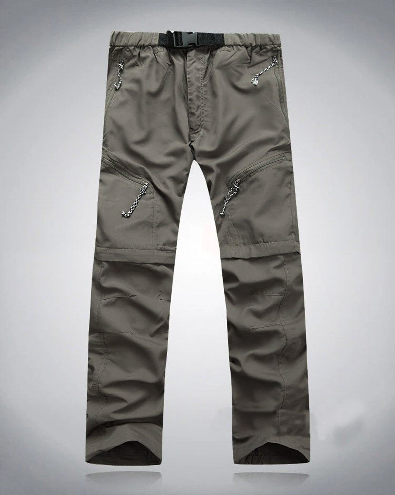 Convertible Men's Pants with Elastic Waist and Zippers