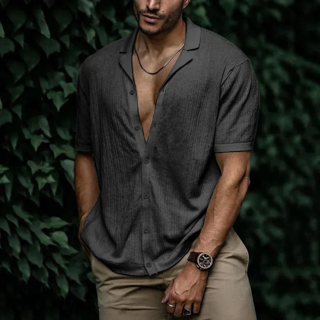 Camicia uomo estiva a maniche corte effetto lino