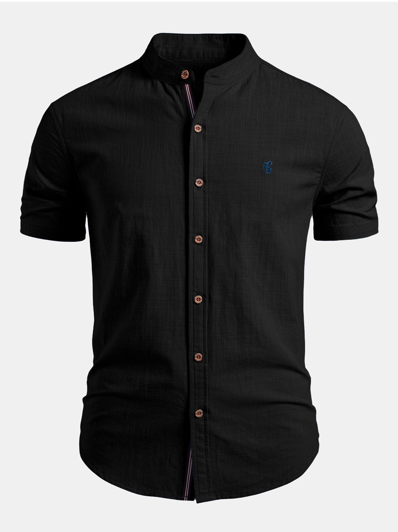Men's Short Sleeve Shirt with Mandarin Collar - Tailored Fit