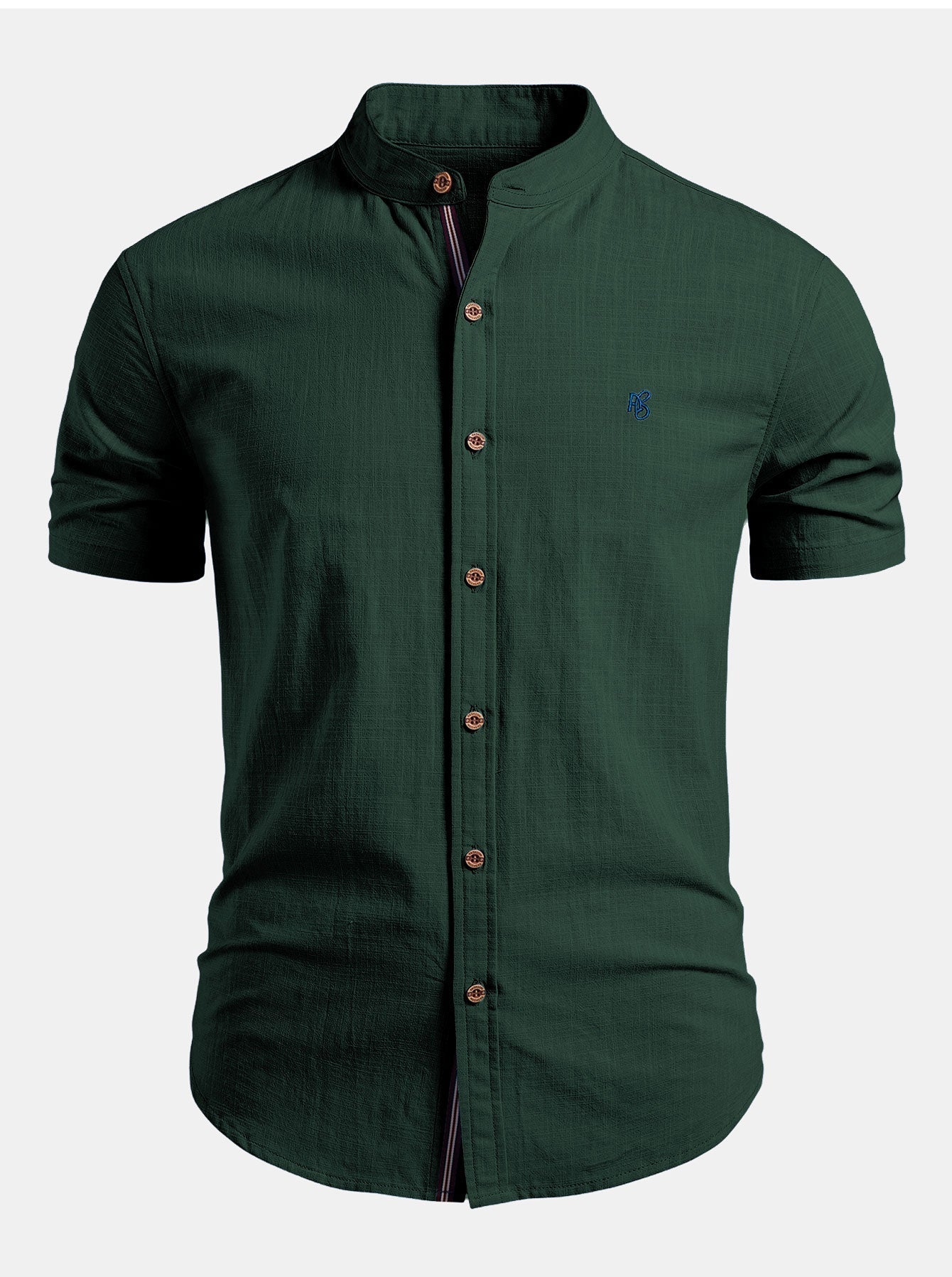 Men's Short Sleeve Shirt with Mandarin Collar - Tailored Fit