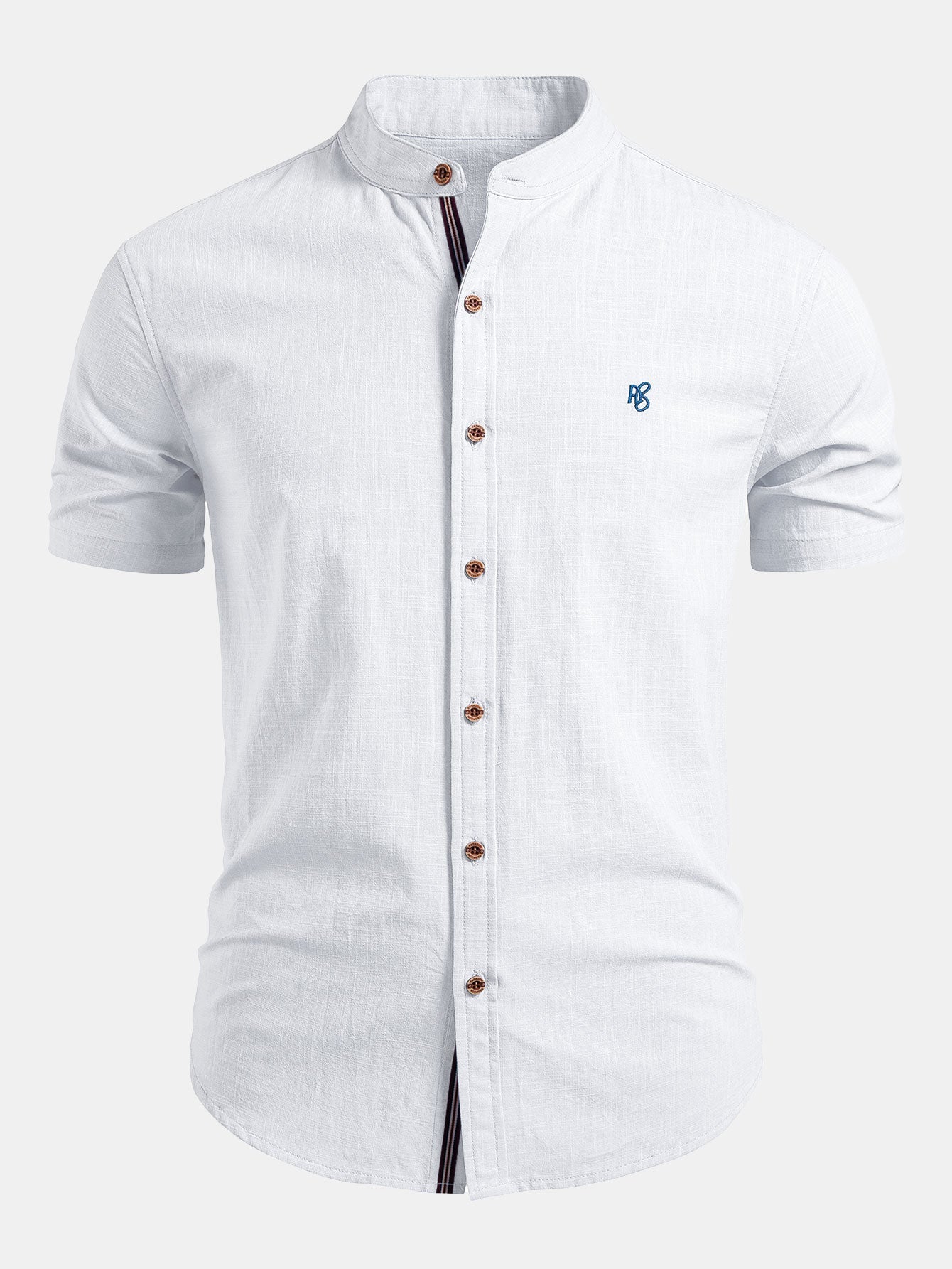 Men's Short Sleeve Shirt with Mandarin Collar - Tailored Fit