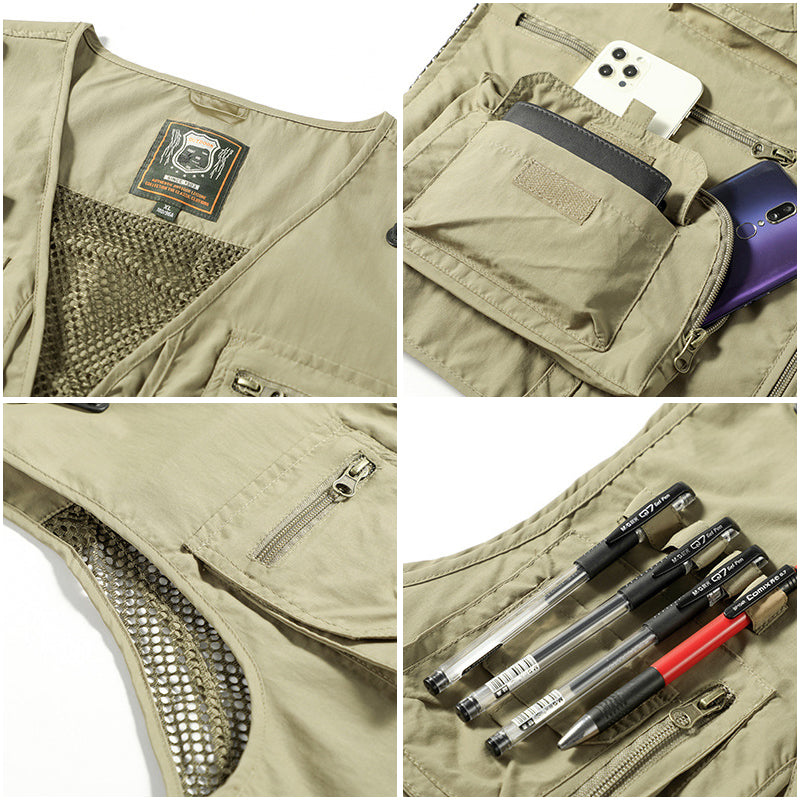 Men's Lightweight Summer Multi-Pocket Vest - Breathable Sleeveless Jacket