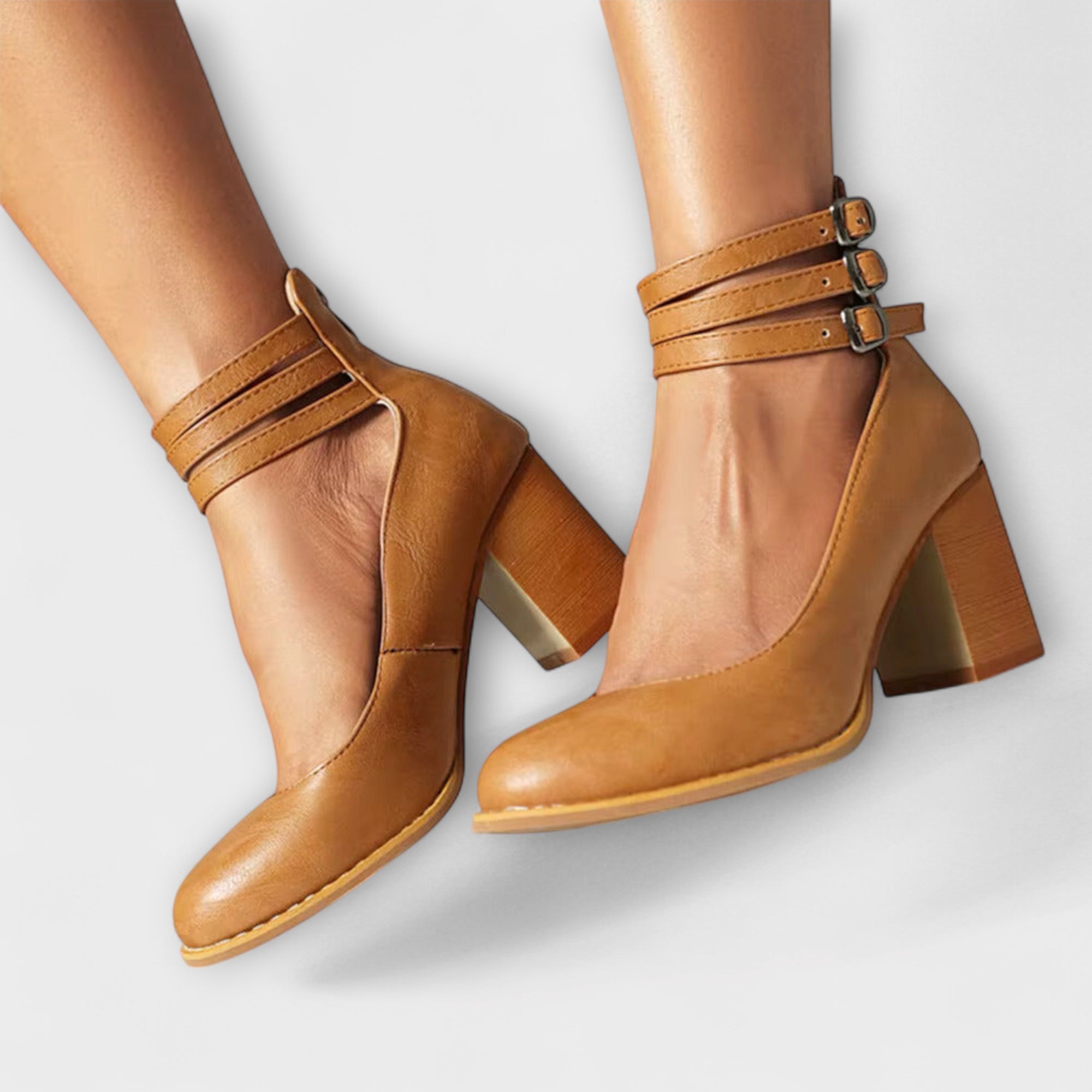 Women's Pumps with Wide Heel and Multiple Straps