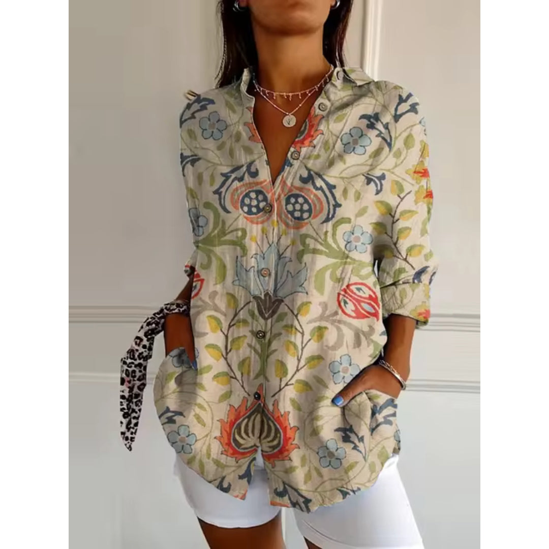 Blusa de flores con botones para mujer