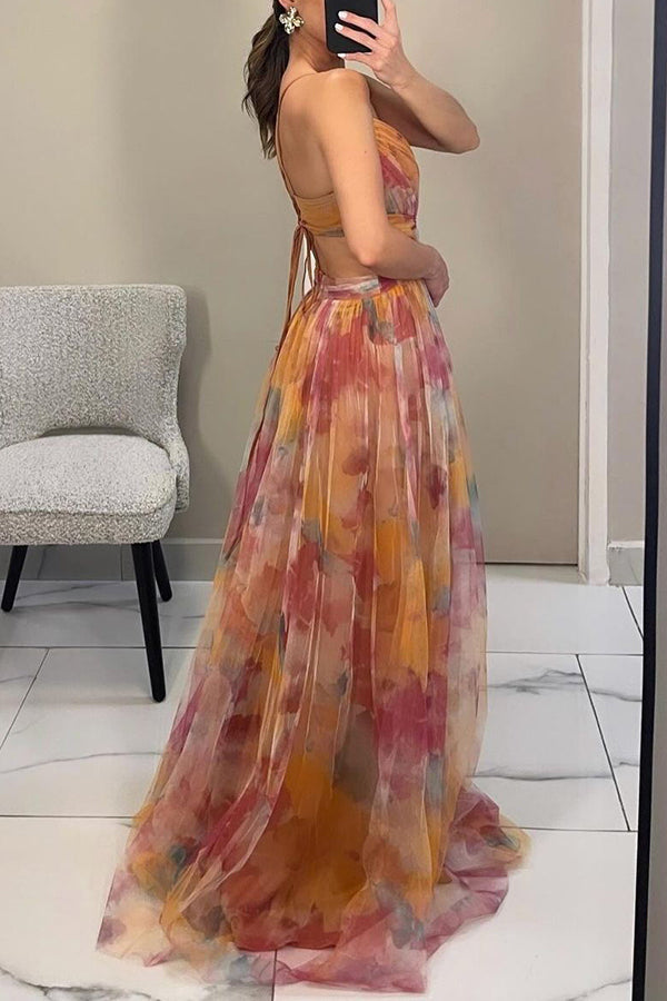 Vestido largo de mujer con estampado floral