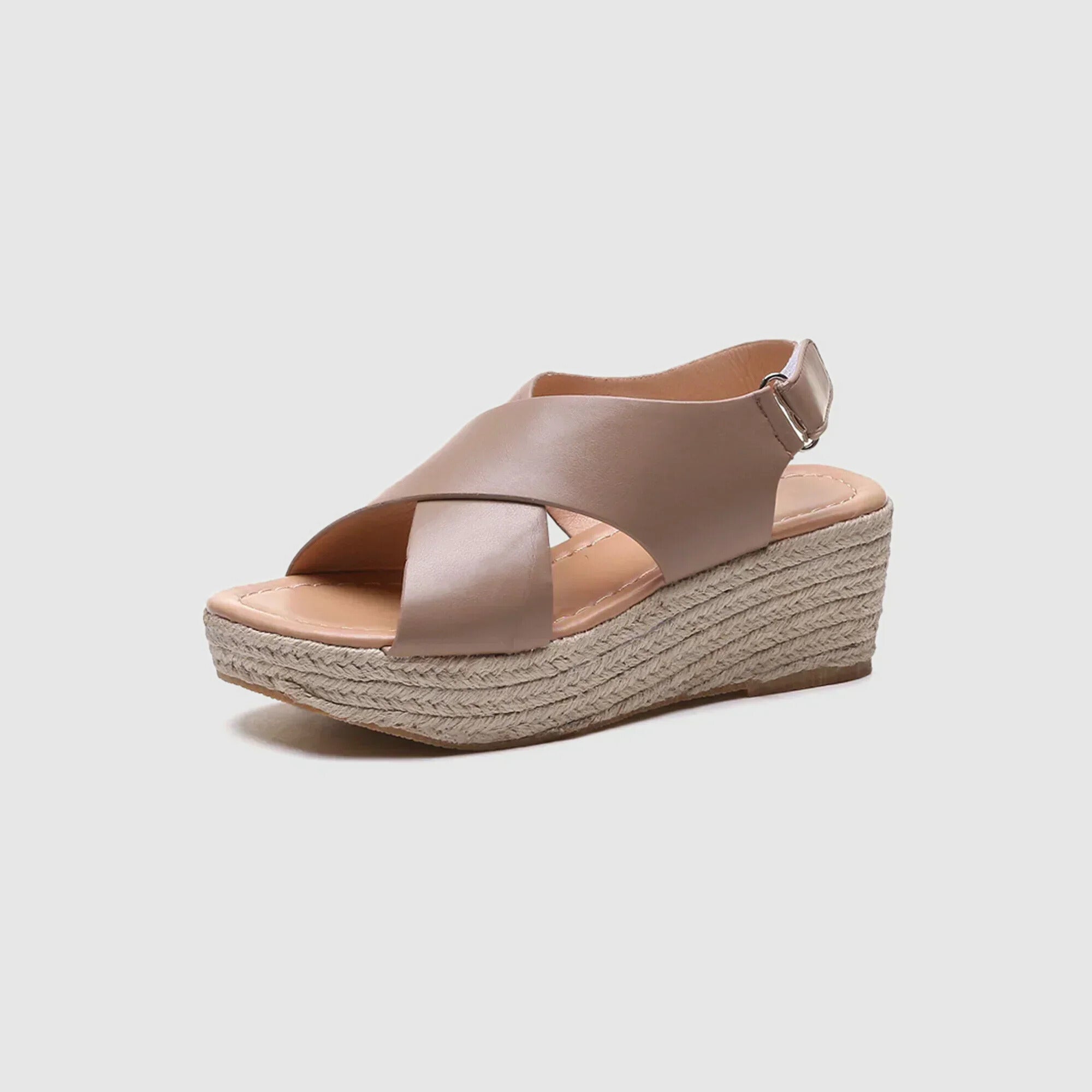 Women's Platform Sandals with Wedge in Rope and Crossed Straps
