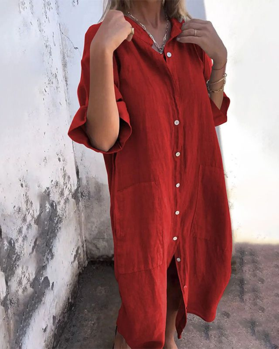 Abito a camicia midi casual elegante e ampio da donna