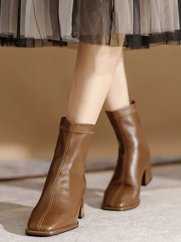 Stivaletti da Donna a Punta Quadrata | Stivaletti con Tacco Medio Largo e Cerniera