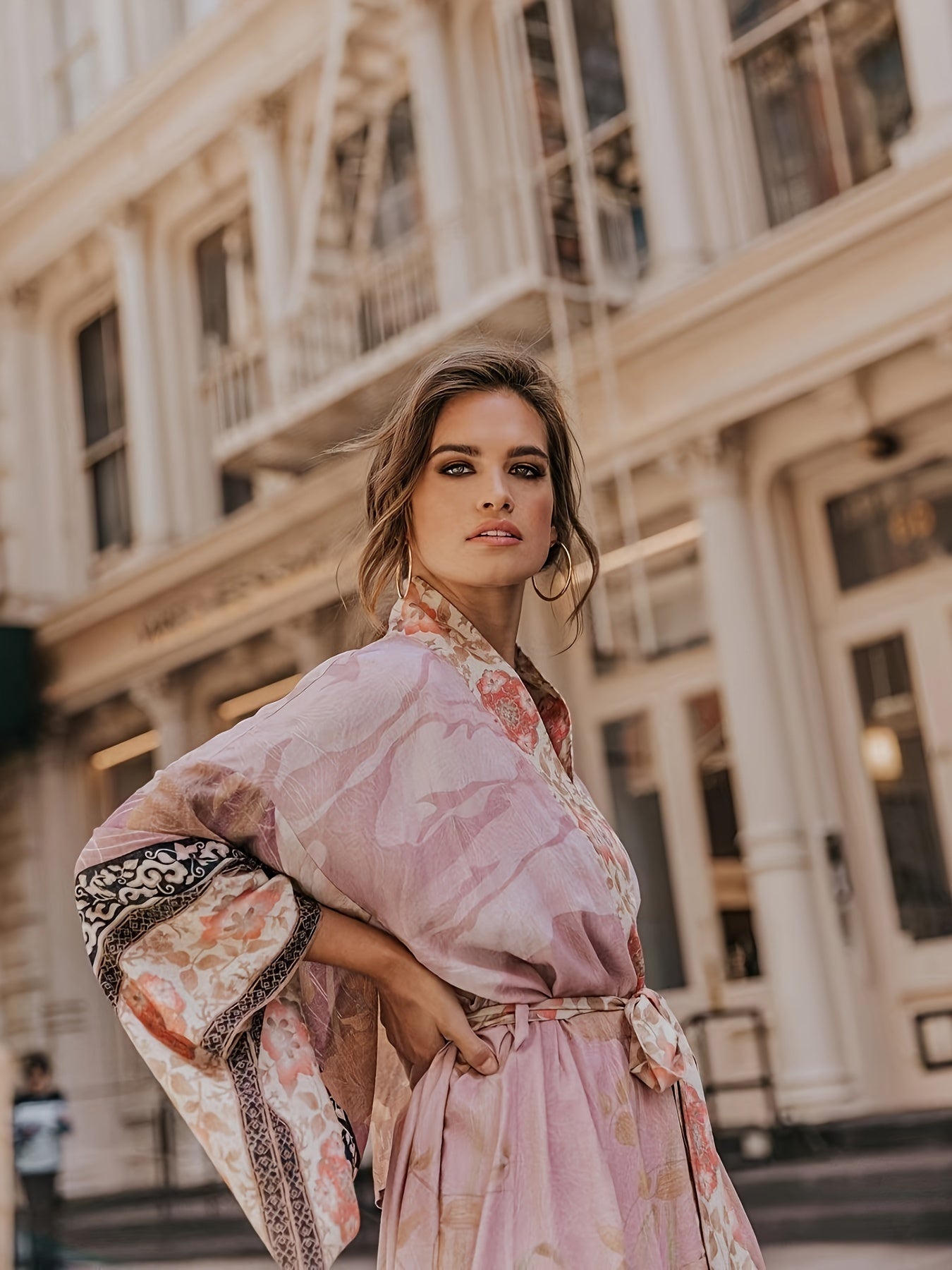 Abito Lungo Boho da Donna con Stampa Etnica e Maniche Lunghe