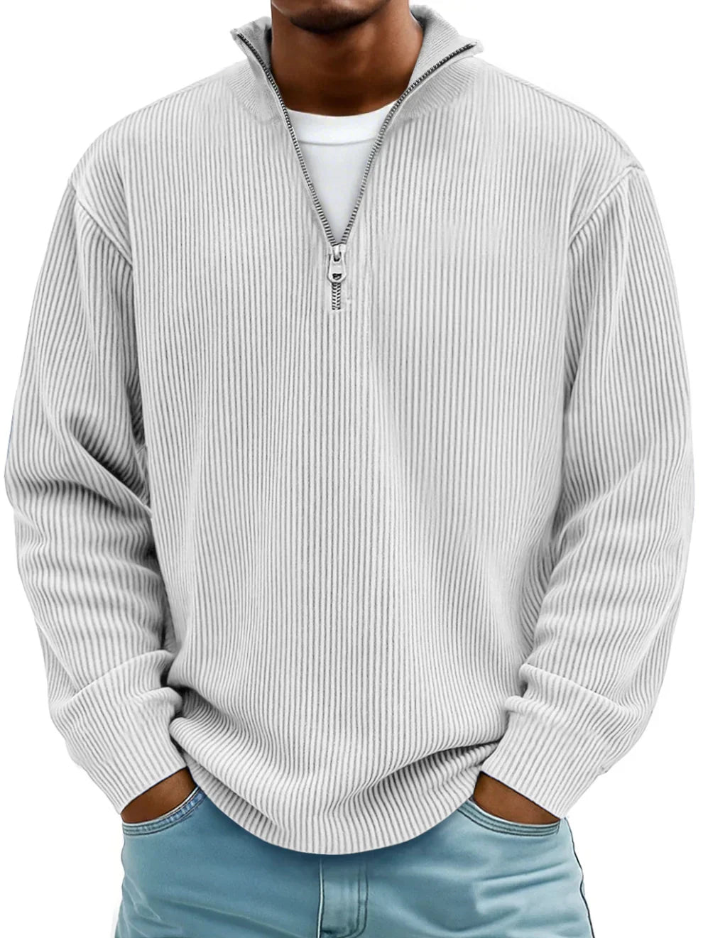 Men's Zip Neck Sweater with Ribbed Fabric
