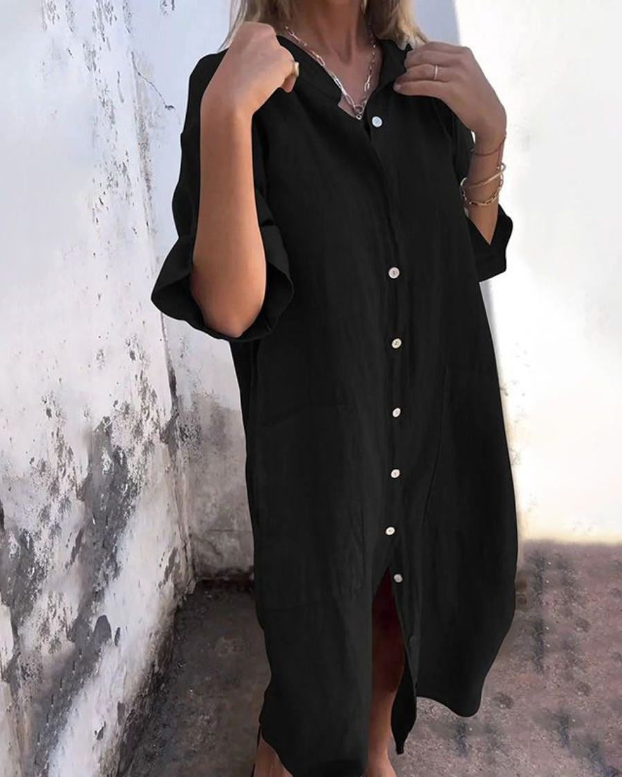 Abito a camicia midi casual elegante e ampio da donna