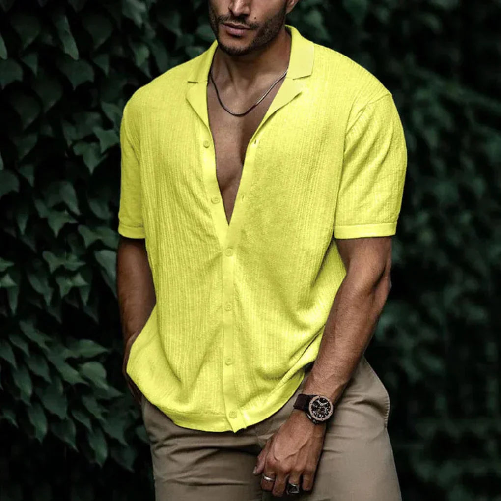 Camicia uomo estiva a maniche corte effetto lino