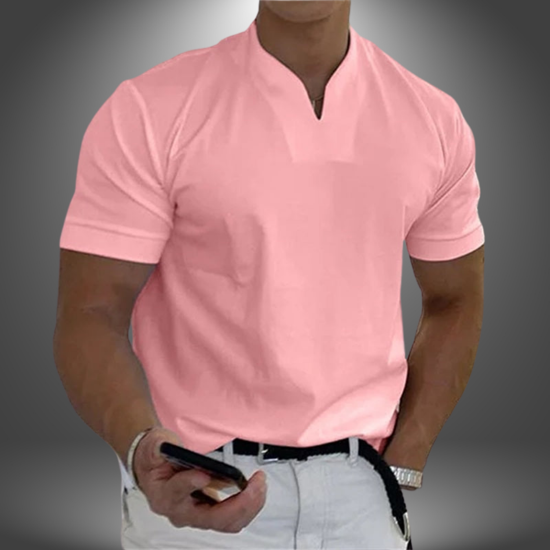 Polo homme décontracté à manches courtes avec col Henley