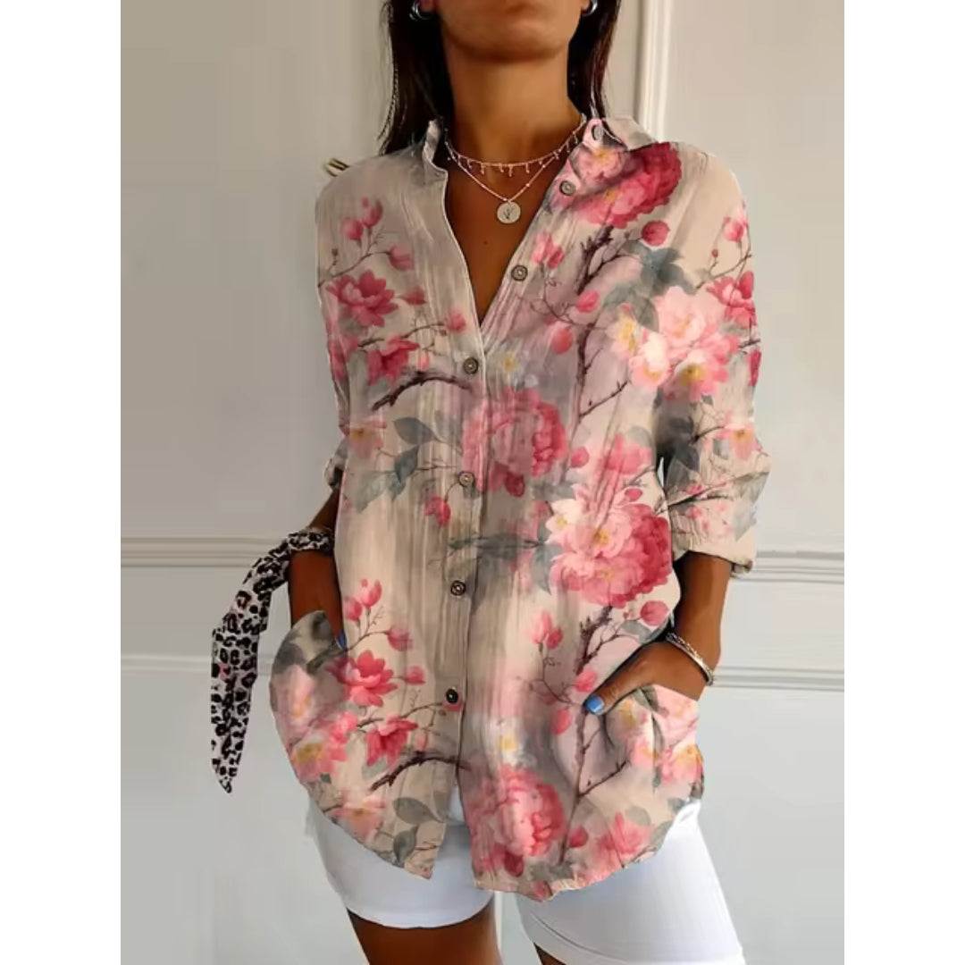 Blusa de flores con botones para mujer