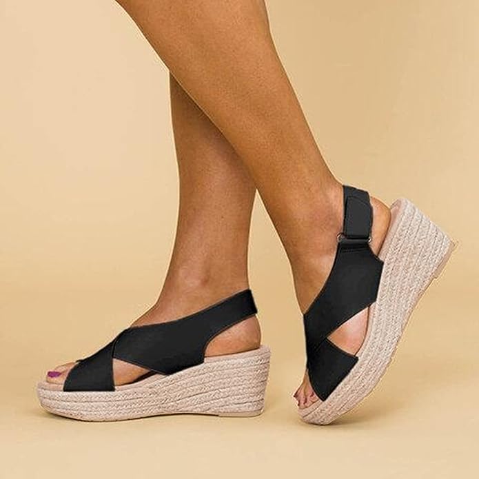 Women's Platform Sandals with Wedge in Rope and Crossed Straps