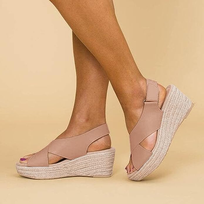 Women's Platform Sandals with Wedge in Rope and Crossed Straps