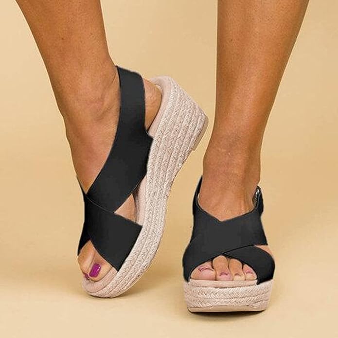 Women's Platform Sandals with Wedge in Rope and Crossed Straps