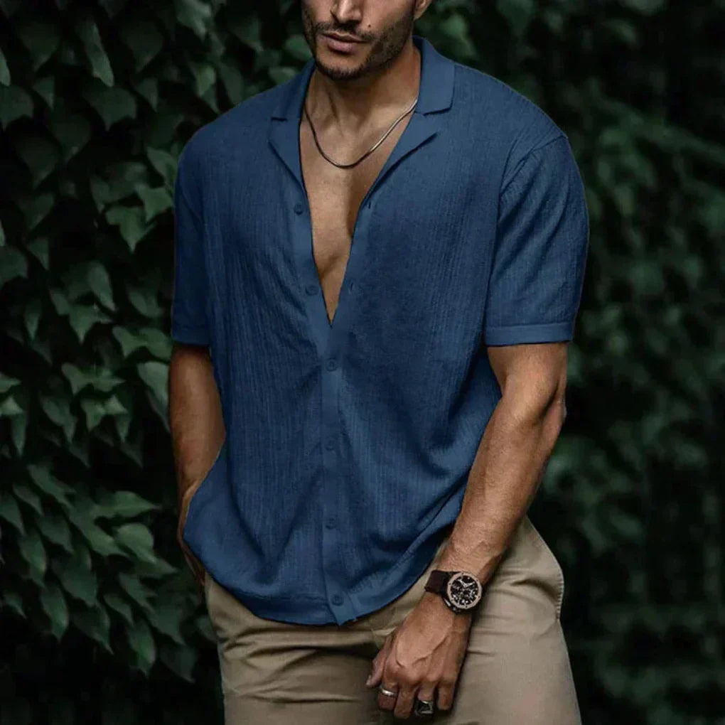 Camicia uomo estiva a maniche corte effetto lino