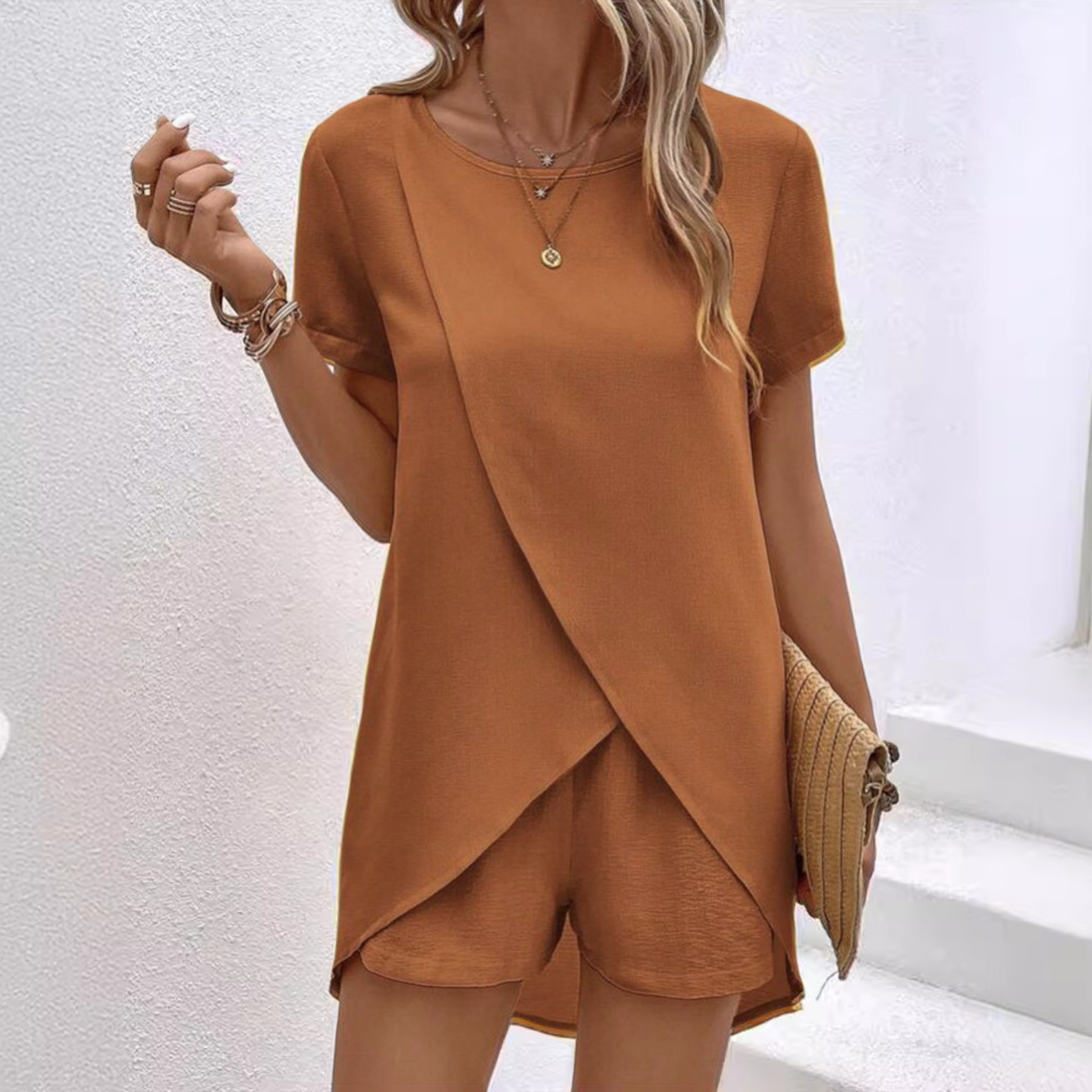 Women's Summer Set with Asymmetric Top and Shorts