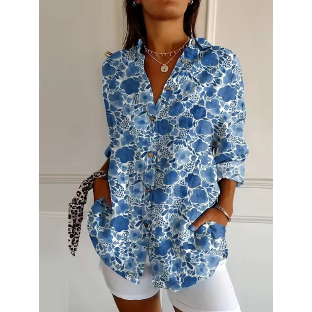 Blusa de flores con botones para mujer