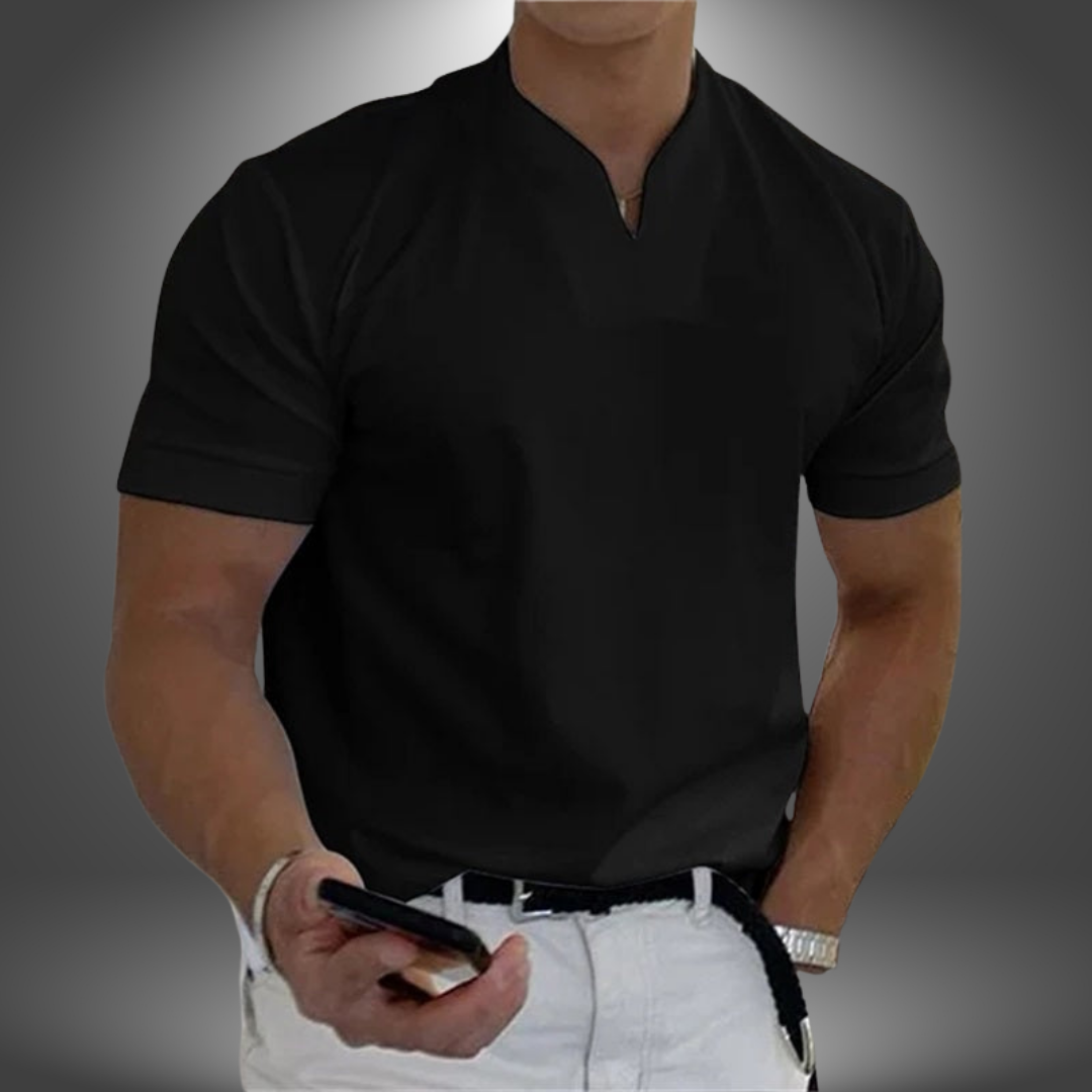 Polo homme décontracté à manches courtes avec col Henley