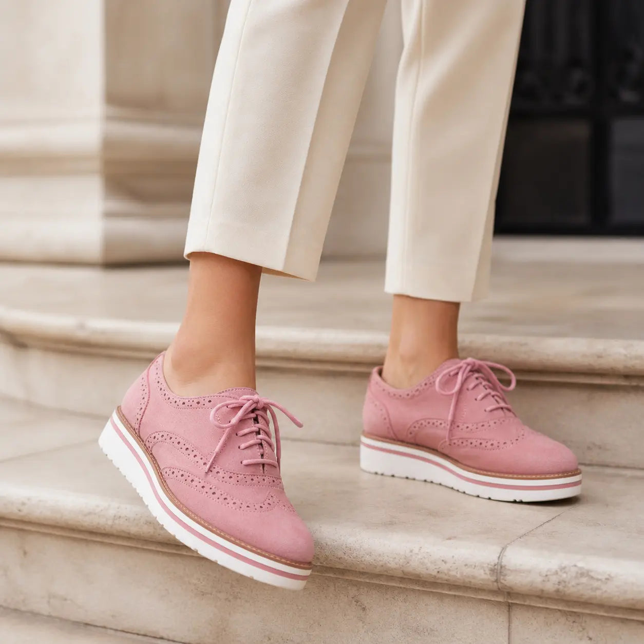 Chaussures Oxford pour femme à lacets avec semelle compensée