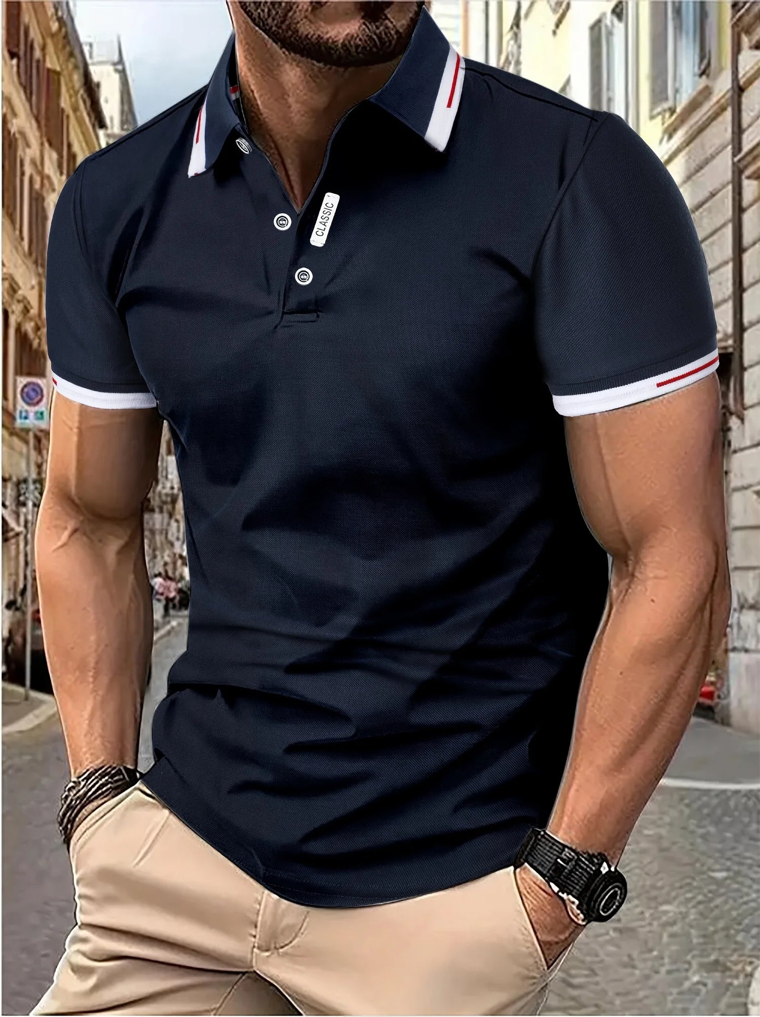Pánské slim fit polo tričko s krátkým rukávem