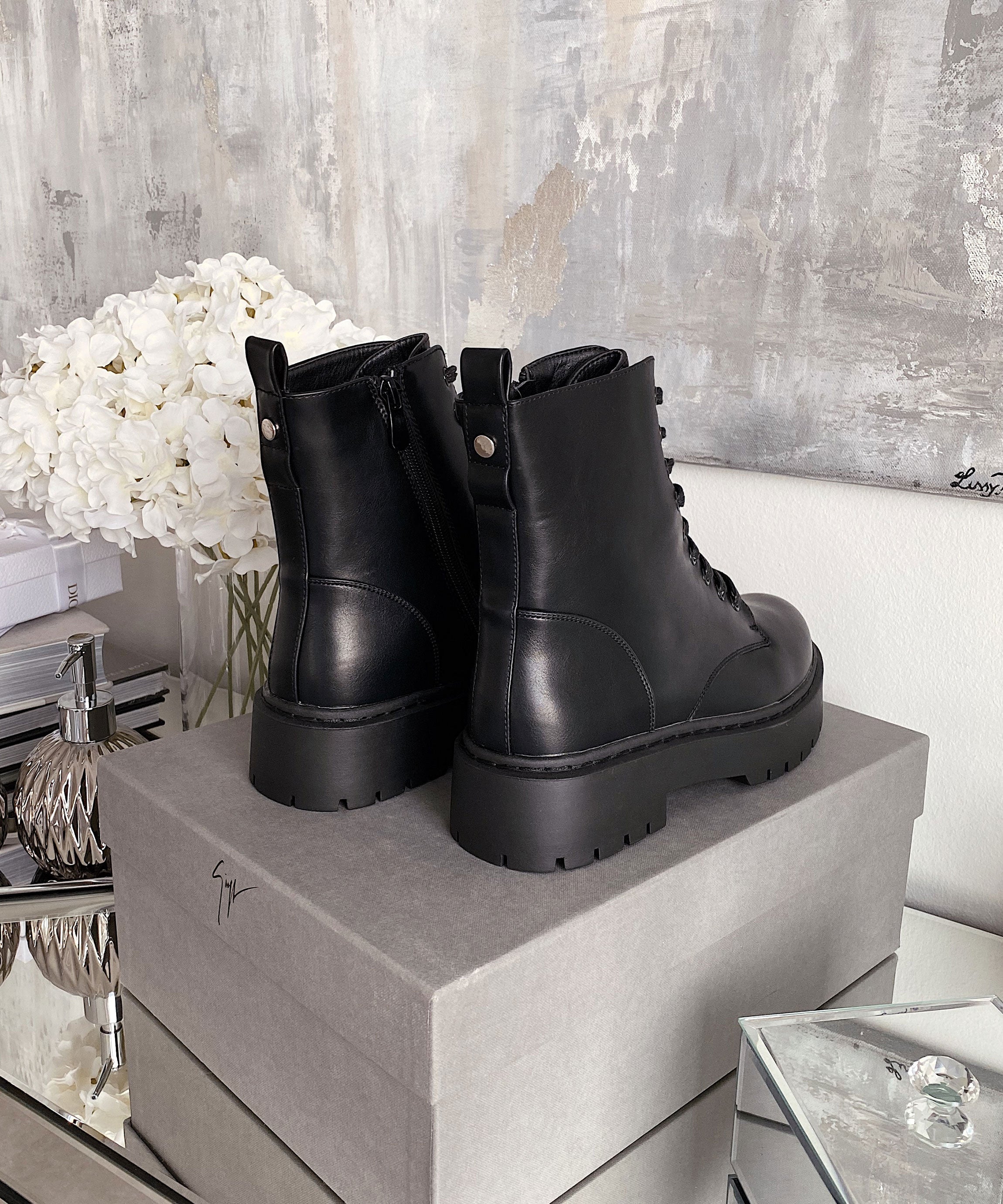 Stivaletti da Combattimento con Zeppa da Donna | Stivaletti con Lacci e Suola Spessa