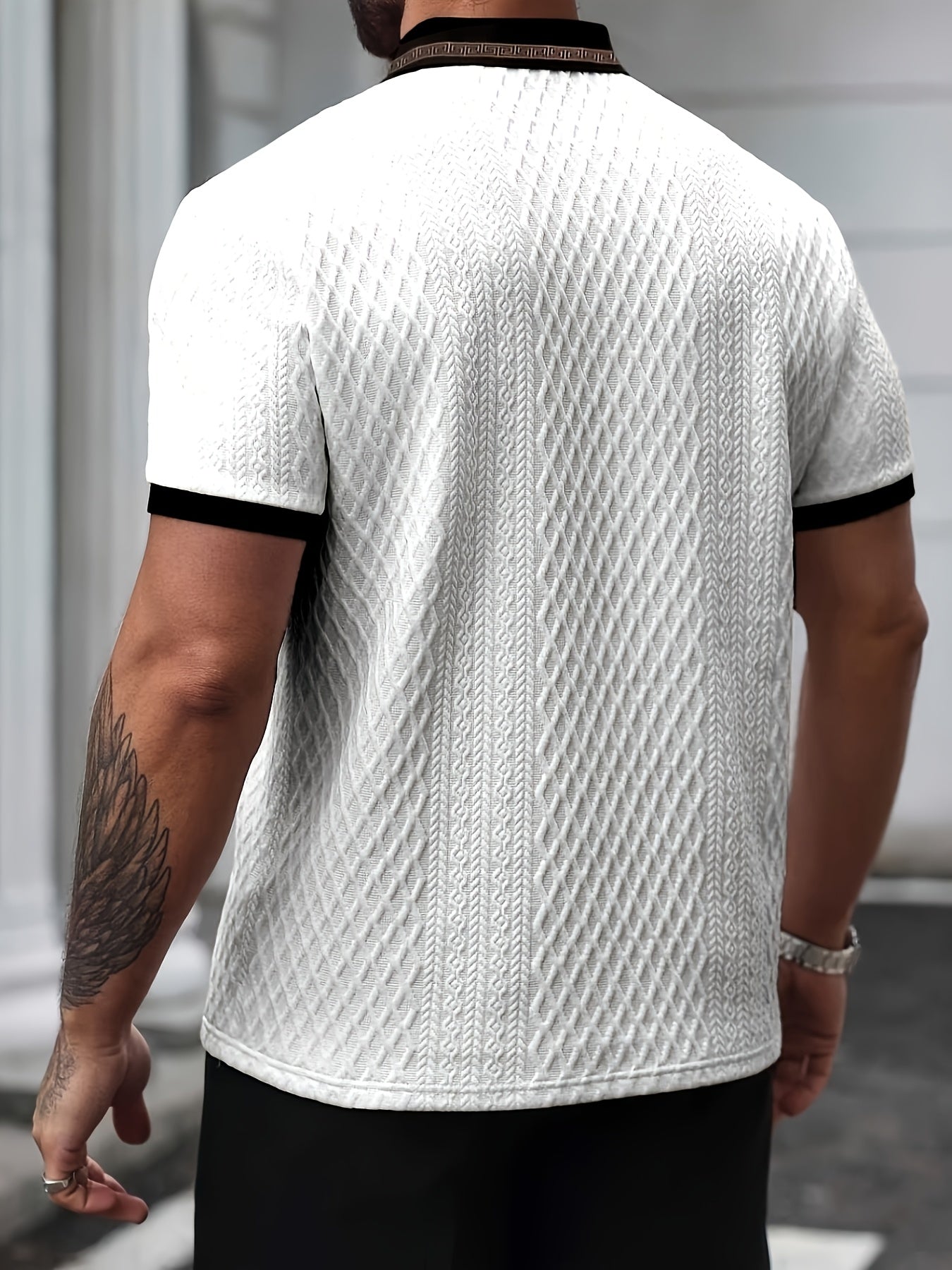 Pánské polo s texturovaným vzorem, krátké rukávy, slim fit, prodyšné