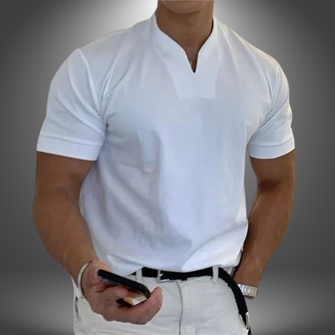 Polo homme décontracté à manches courtes avec col Henley