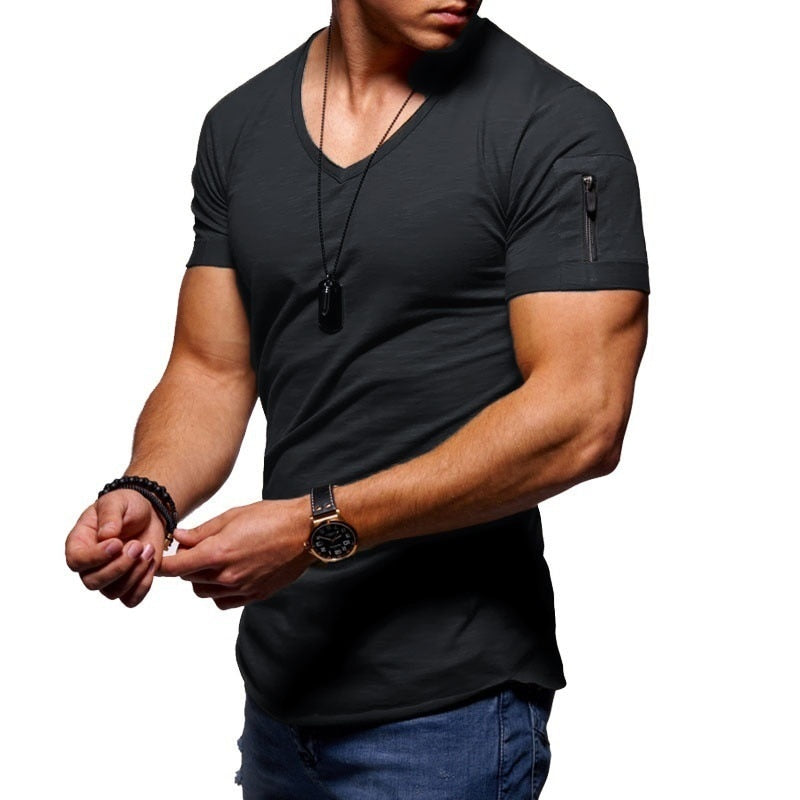 Tricou bărbați cu decolteu în V din material respirabil