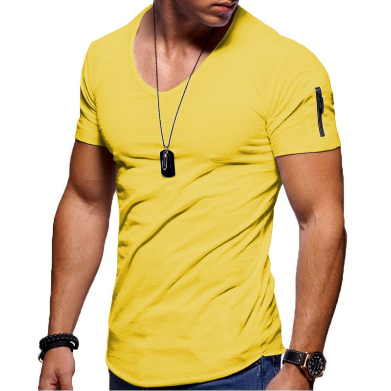 Tricou bărbați cu decolteu în V din material respirabil