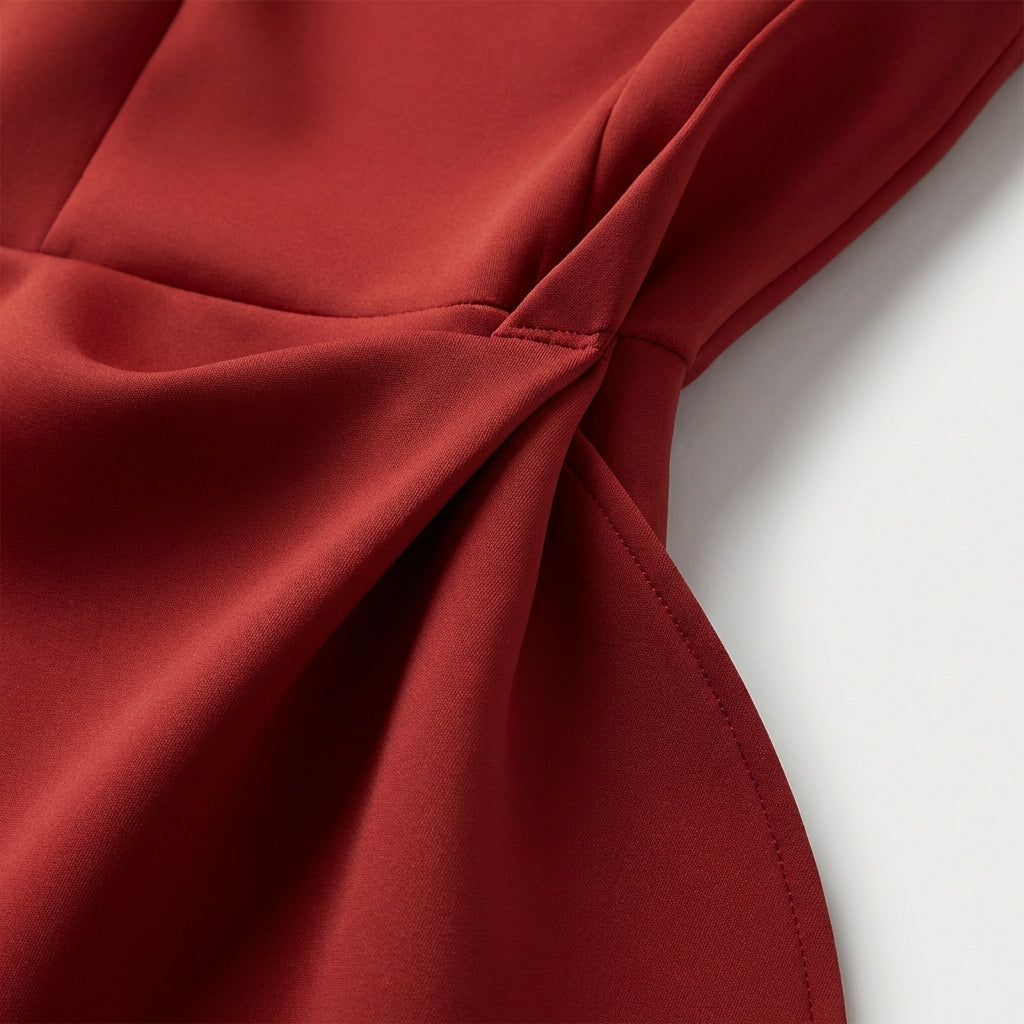 Vestido midi drapeado con volante asimétrico
