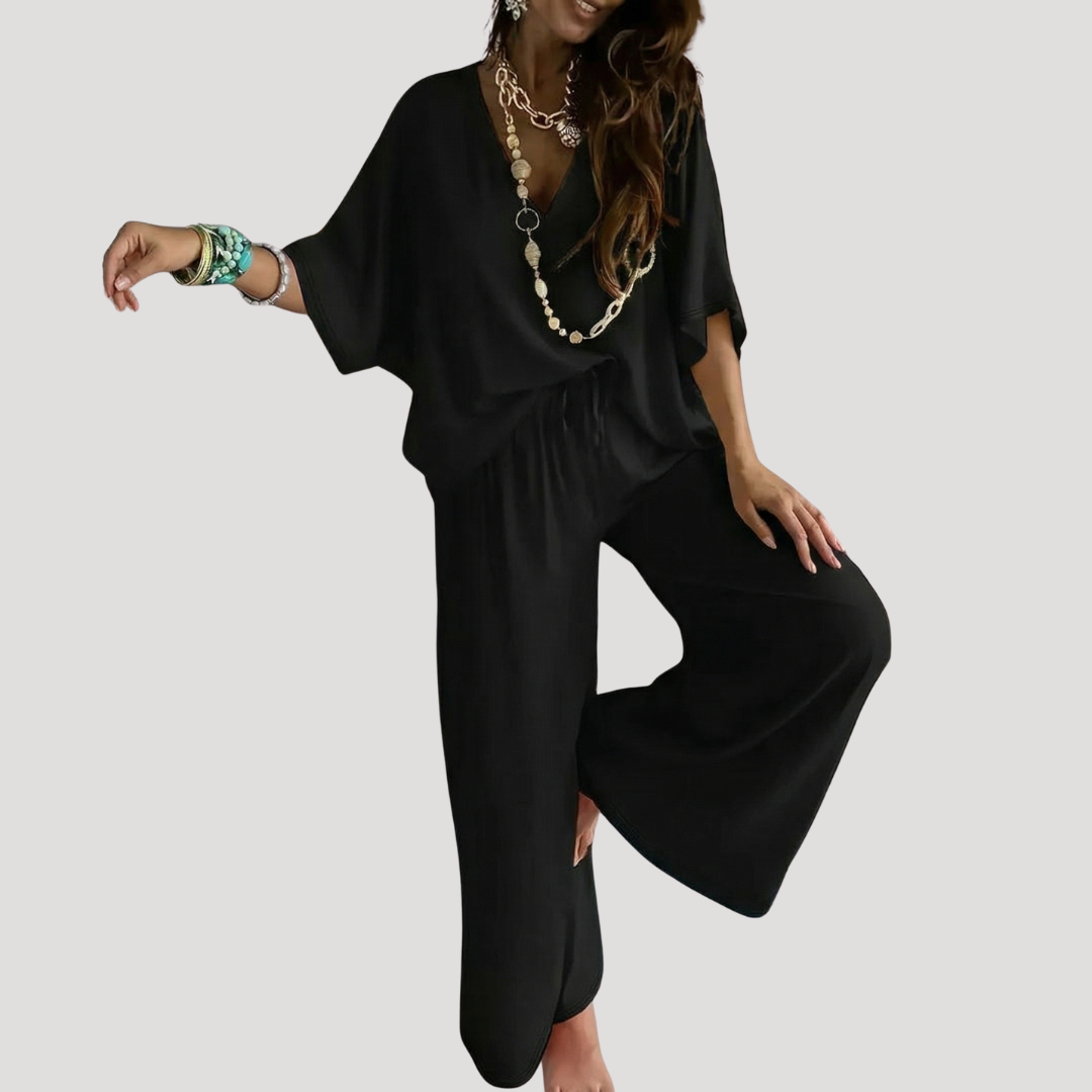 Completo Donna 2 Pezzi con Blusa Ampia e Pantaloni Palazzo