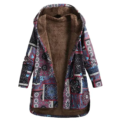 Colorful Boho Women's Coat with Printed Hood | Warm and Comfortable