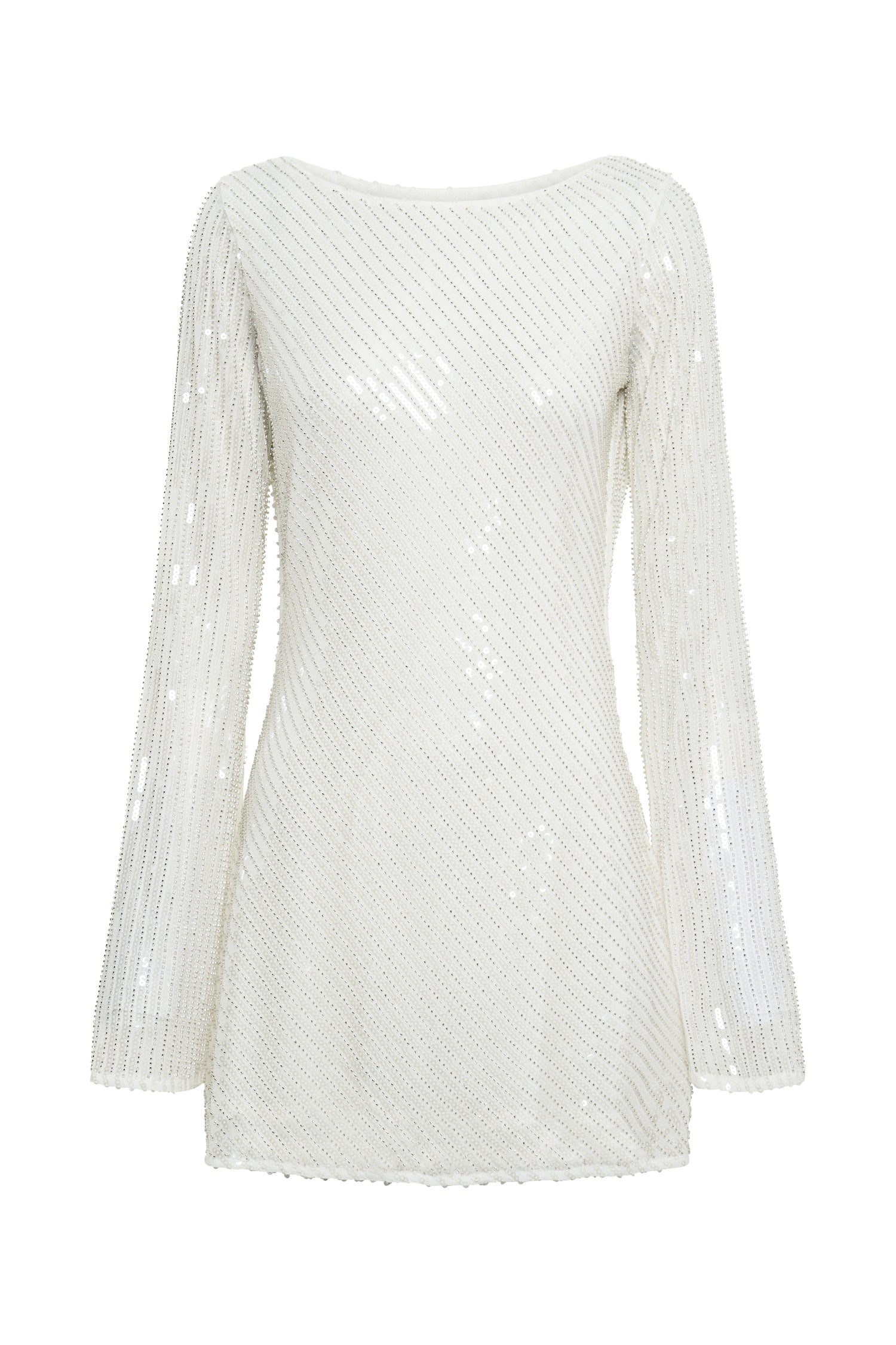 Mini Vestido con Lentejuelas Blancas y Espalda Descubierta