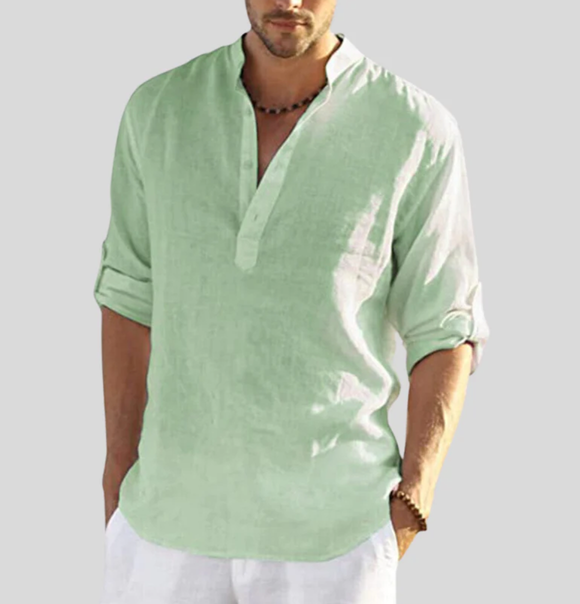 Camisa de lino para hombre Ansel – Camisa de verano transpirable con cierre corto y mangas remangables
