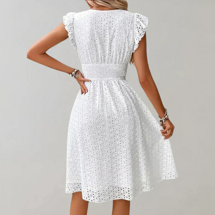 Women's Midi Dress in Sangallo Lace with V-Neck