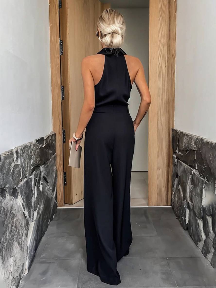 Palazzo overal s odhalenými zády a páskem – elegantní chic