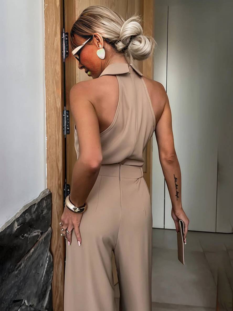 Palazzo overal s odhalenými zády a páskem – elegantní chic