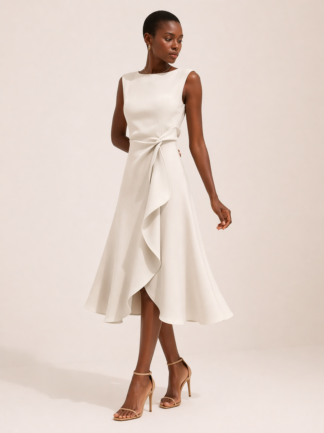 Elegant women's fitted midi dress with slit