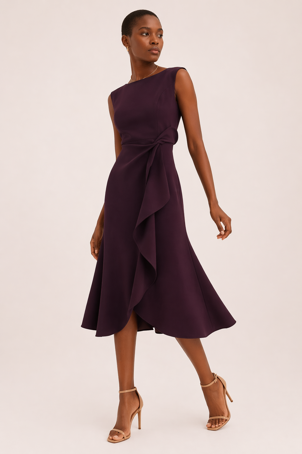 Elegant women's fitted midi dress with slit
