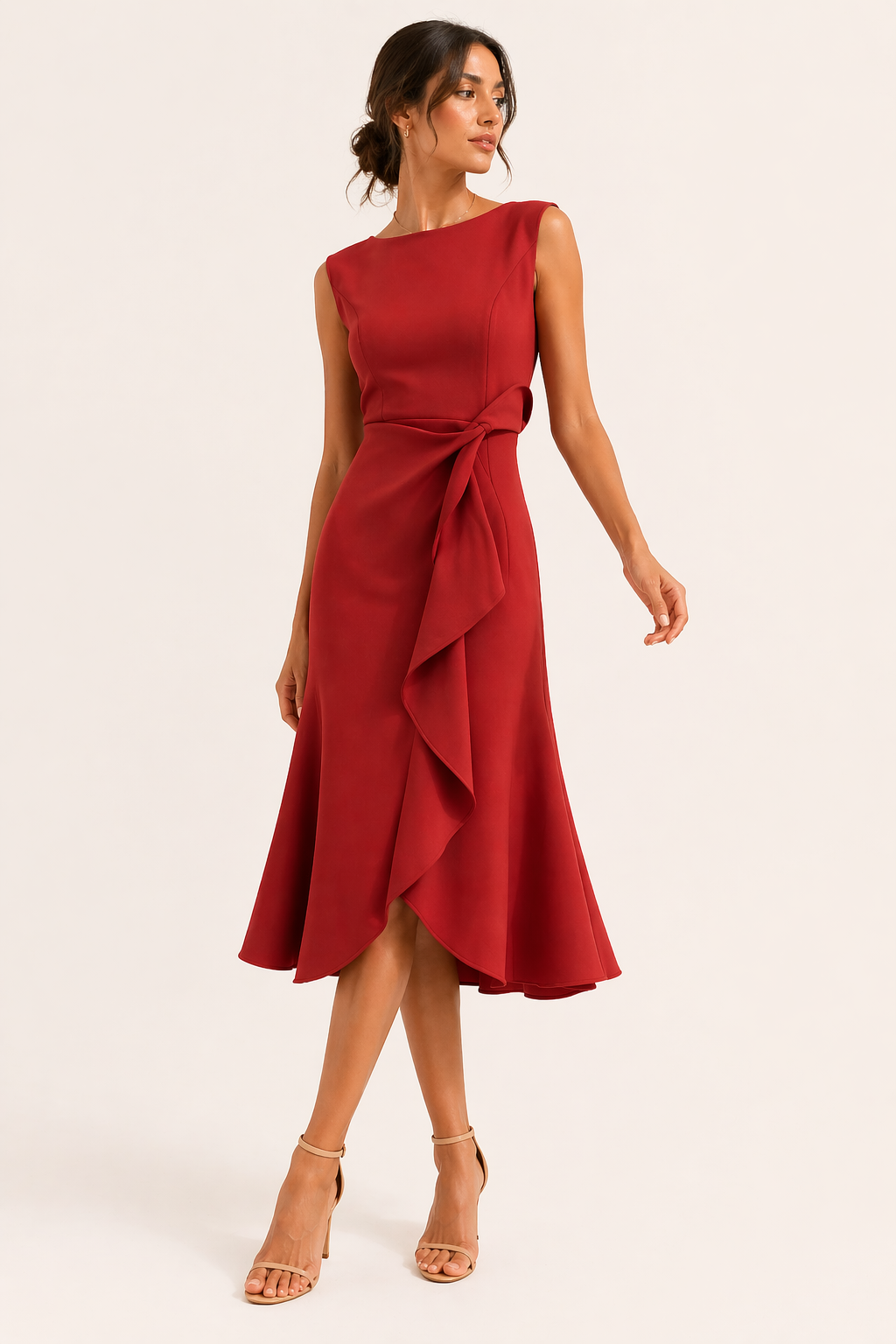 Elegant women's fitted midi dress with slit