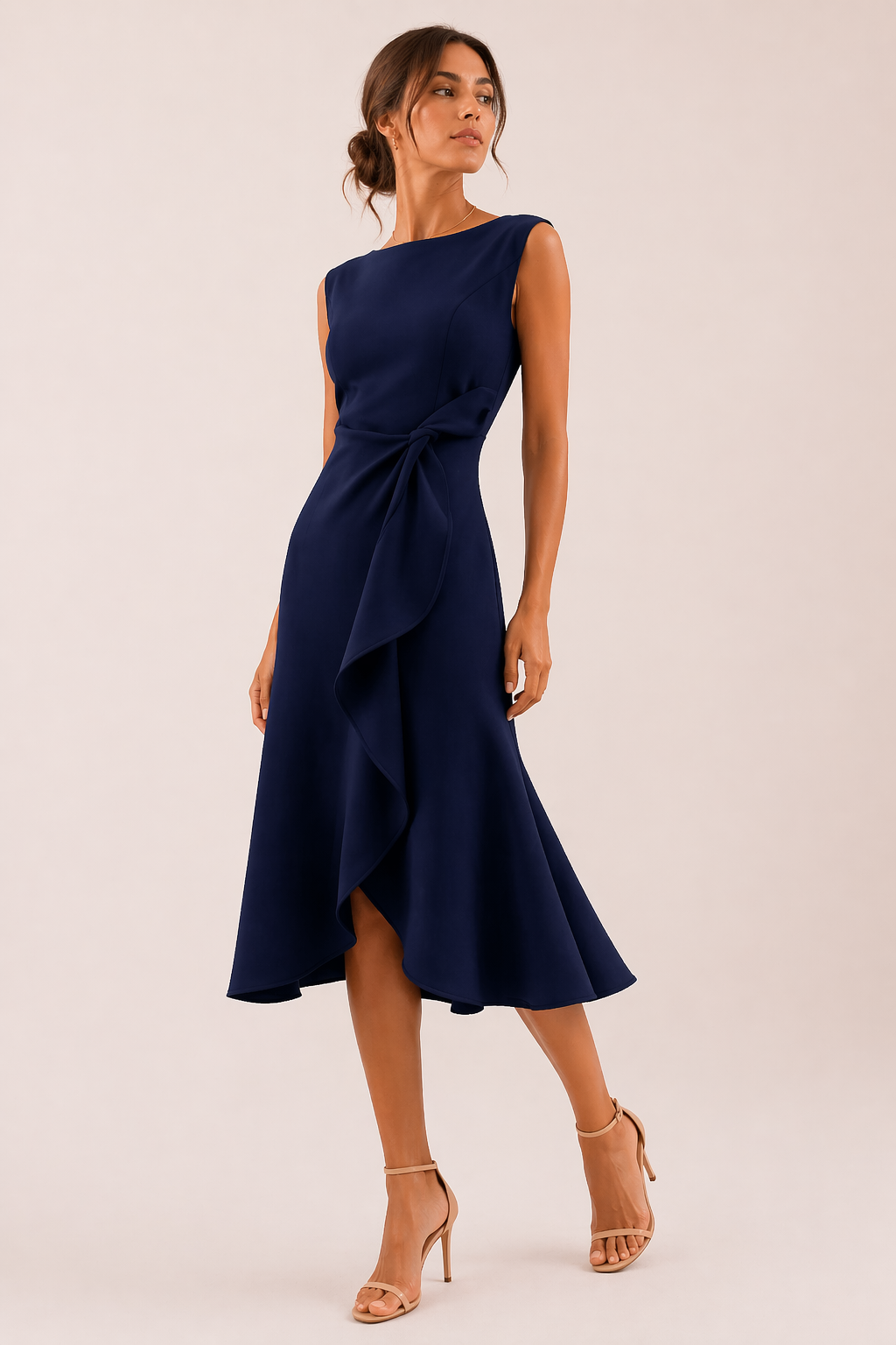 Elegant women's fitted midi dress with slit