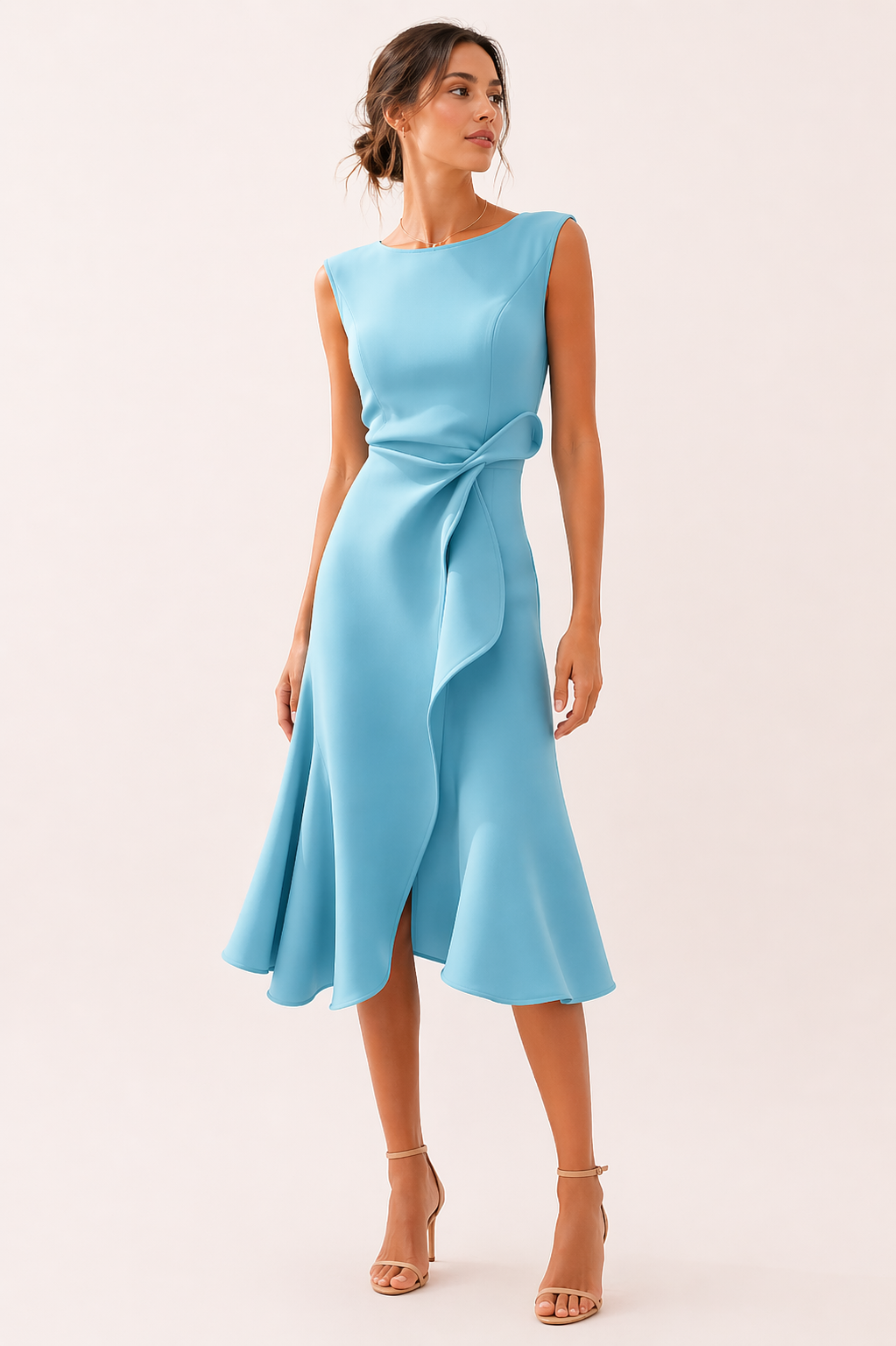 Elegant women's fitted midi dress with slit
