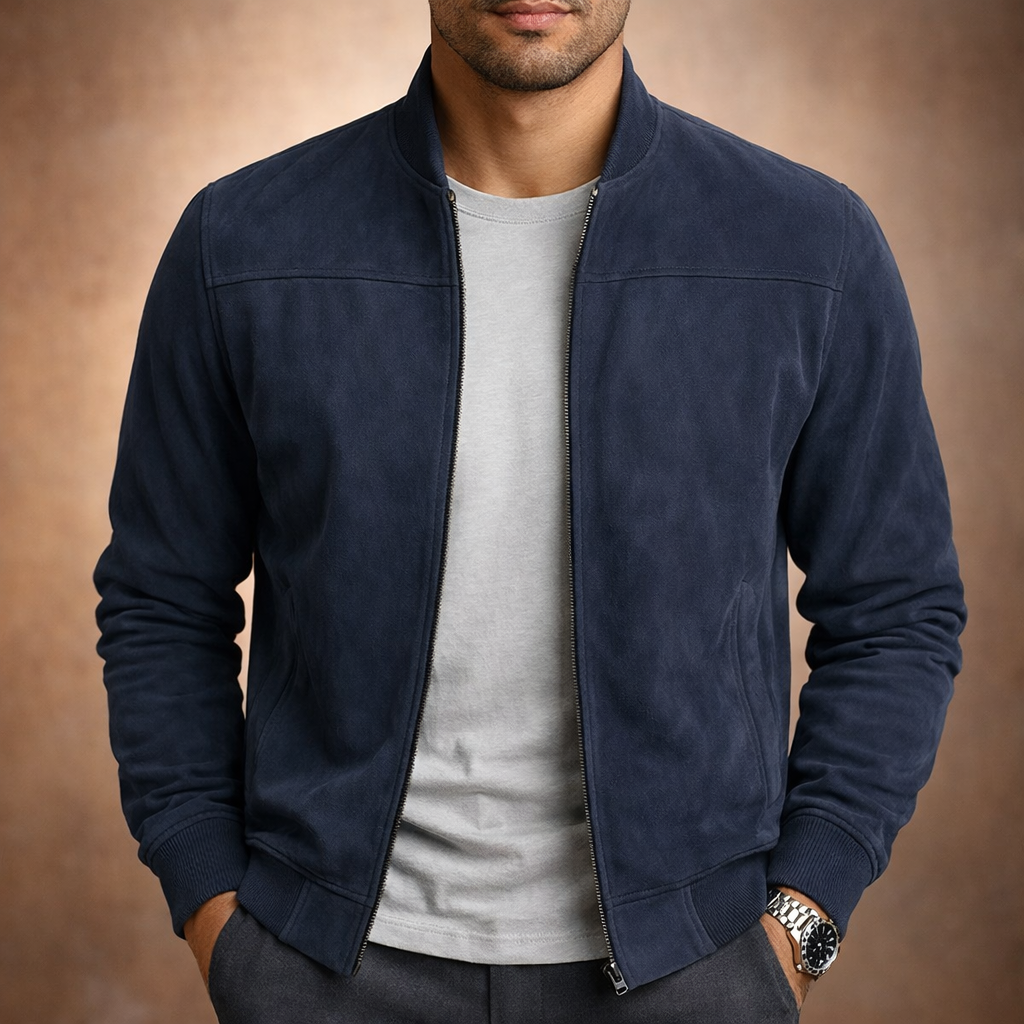 Let herre bomberjakke i ruskind, smart casual til alle årstider