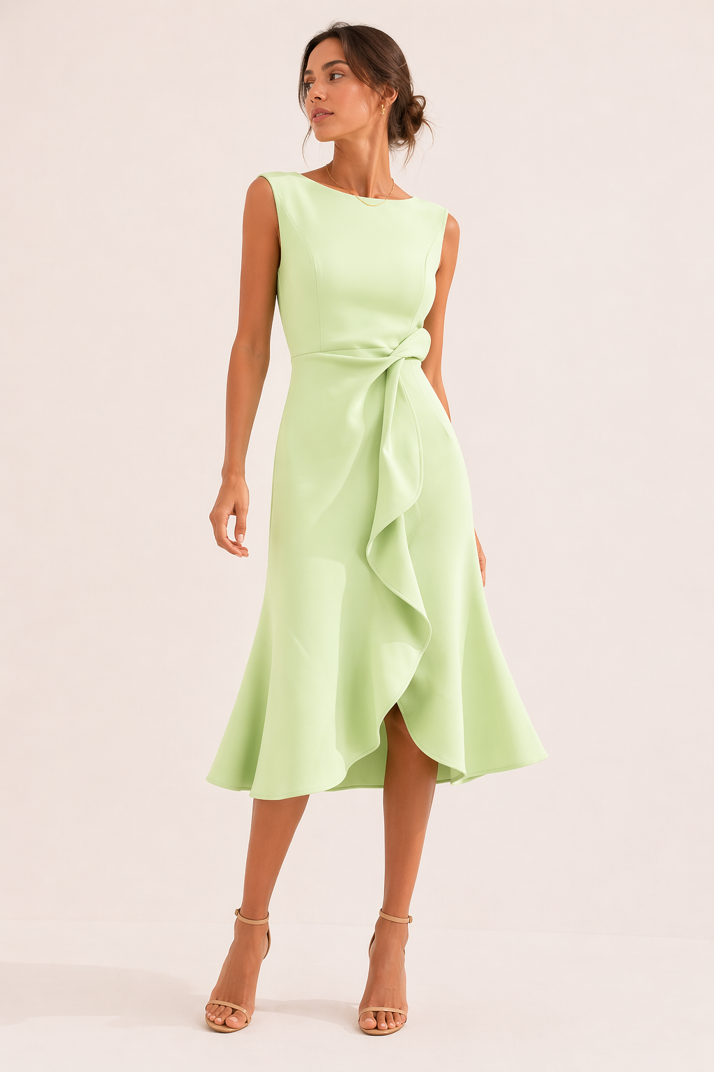 Elegant women's fitted midi dress with slit